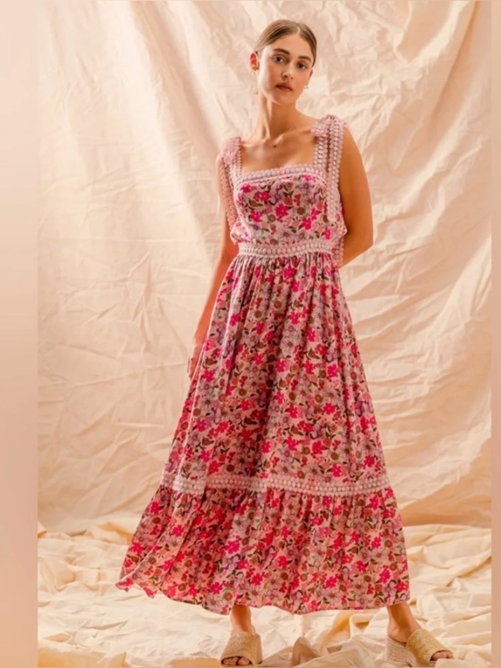 NWT So Me Pink Floral Square-Top Maxi Dress